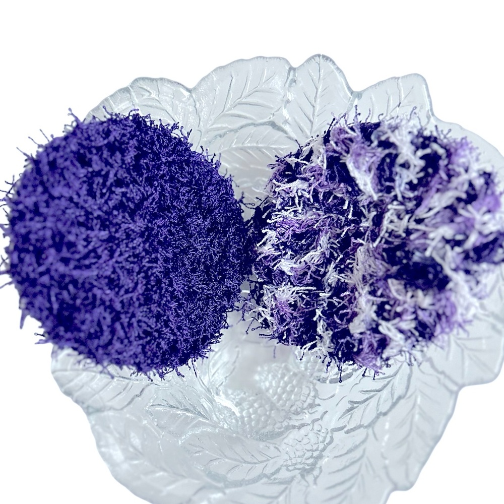 HAND CRAFTED Purple Crochet Polyester Reusable Kitchen Or Bath Scrubbing Pads - Picture 5 of 10